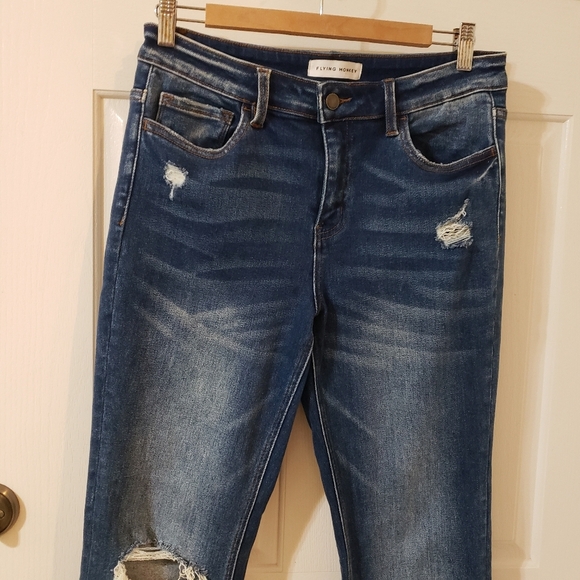 Flying Monkey Blue Straight Leg Jeans with Distressed Details - Picture 3 of 9